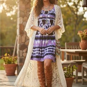 AB Studio Purple and Black Midi Dress